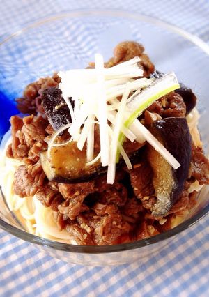 なすと牛肉のピリ辛！味噌そうめん-レシピのメイン写真