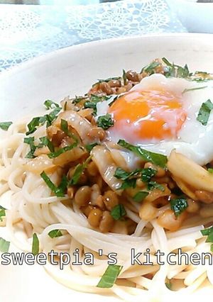 納豆キムチひやむぎ♥パスタ＆うどんでも-レシピのメイン写真