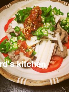 豚しゃぶとネバネバ長いもオクラの梅肉だれ-レシピのメイン写真
