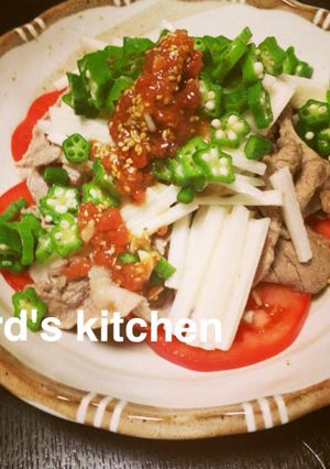 豚しゃぶとネバネバ長いもオクラの梅肉だれ-レシピのメイン写真