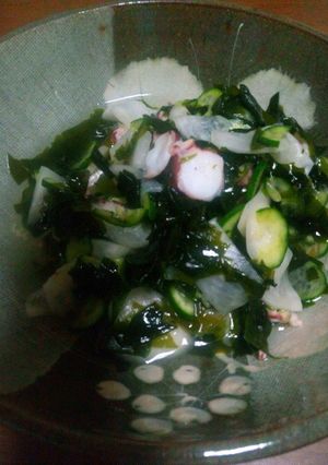 園の給食酢の物-カブ胡瓜タコ、ワカメ♪-レシピのメイン写真