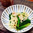 豚バラで♬蓮根と小松菜のペペロンチーノ