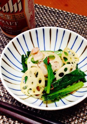 豚バラで♬蓮根と小松菜のペペロンチーノ-レシピのメイン写真