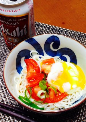 トマトと温玉のぶっかけそうめん-レシピのメイン写真