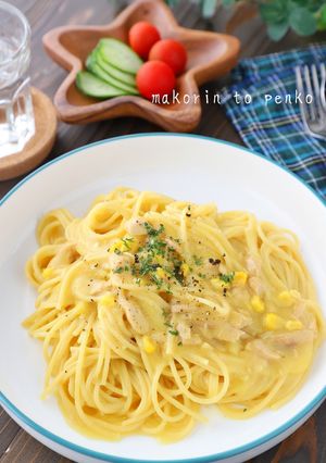 超簡単！コーンスープの素でクリームパスタ-レシピのメイン写真