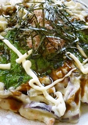 夏のさっぱりお好み焼き（茄子・大葉・梅）-レシピのメイン写真