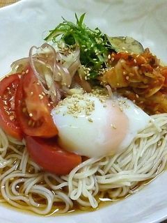 ゴマ香る♪温玉ひやむぎ(素麺)-レシピのメイン写真