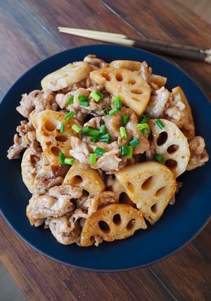 ワンパン！豚こまとレンコンの甘酢炒め-レシピのメイン写真