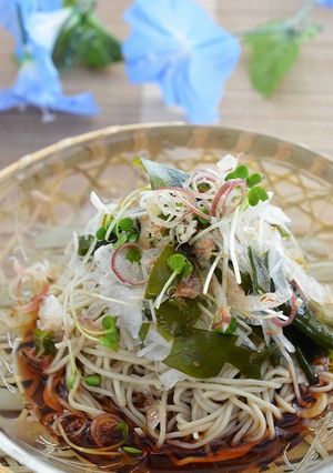 亜麻仁油で健康！玉葱と若布のぶっかけ蕎麦-レシピのメイン写真