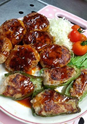 ♡ﾋﾟｰﾏﾝの肉詰め＋ﾐﾆﾊﾞｰｸﾞ♡-レシピのメイン写真