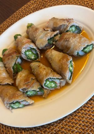 オクラとカニカマの肉シソ巻き-レシピのメイン写真