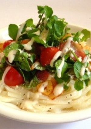 クレソンのシーザーサラダうどん-レシピのメイン写真