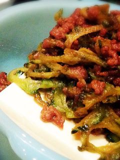 ゴーヤと挽肉の味噌炒め豆腐乗せ-レシピのメイン写真