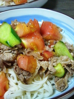 オイスター風味の豚トマトかけ冷やしうどん-レシピのメイン写真