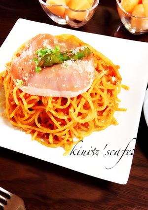 〜トマトパスタ〜アスパラ・かぐら南蛮乗せ-レシピのメイン写真