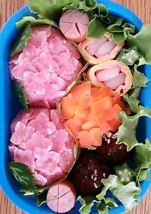 簡単♪梅雨にぴったりあじさいキャラ弁-レシピのメイン写真