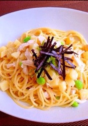 牛乳だけOK明太枝豆ささみクリームスパ-レシピのメイン写真
