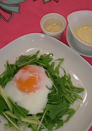 クリーミーな温泉玉子on水菜のサラダ-レシピのメイン写真