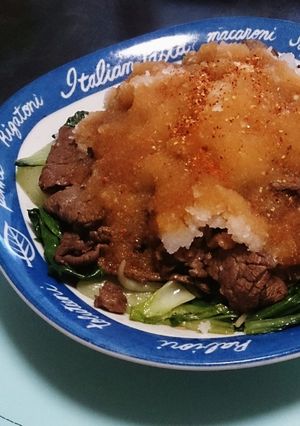 ☆チンゲン菜と牛肉炒めの大根おろしのせ☆-レシピのメイン写真