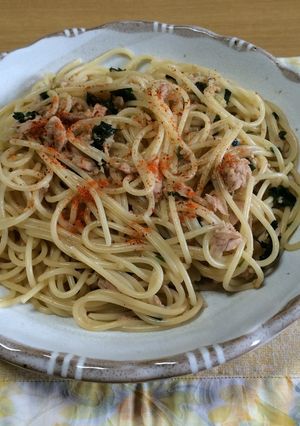 ★簡単パスタ①【焙煎ごまスープとツナ缶】-レシピのメイン写真
