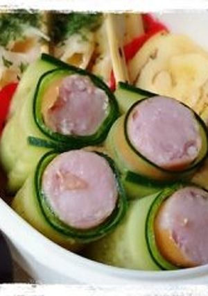 ビールやお弁当に♪ウインナーの胡瓜巻き串-レシピのメイン写真