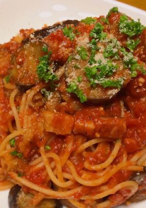 厚切りベーコンと茄子のトマトパスタ♡-レシピのメイン写真