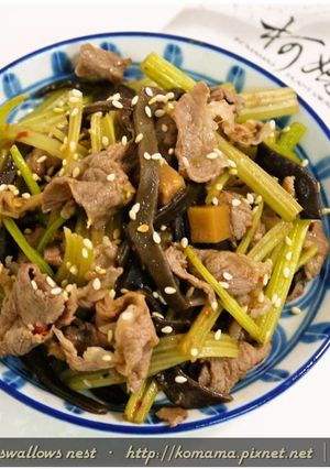 酸辣黑菇醬炒芹菜羊肉．柯媽媽の植物燕窩-レシピのメイン写真