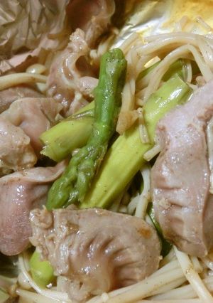 砂肝とアスパラとエノキのホイル蒸し焼き-レシピのメイン写真