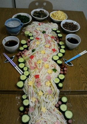 ☆七夕流しそうめん(ひやむぎ)風☆-レシピのメイン写真