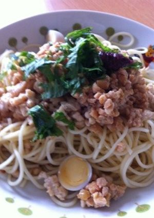鶏ミンチとひきわり納豆の冷製パスタ-レシピのメイン写真