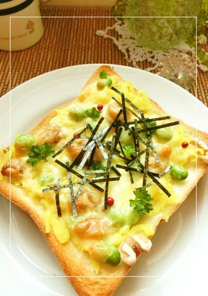 食感ｲｲﾈ☆沢庵×枝豆×胡桃のトースト-レシピのメイン写真