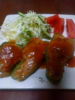 ニンニクトマトソース★ピーマンの肉詰め-レシピのメイン写真