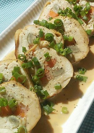 鶏むね肉と根菜のロール☆豆乳入和風ソース-レシピのメイン写真