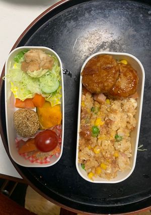 レンジ中華風梅トマトシーフード炒飯弁当-レシピのメイン写真