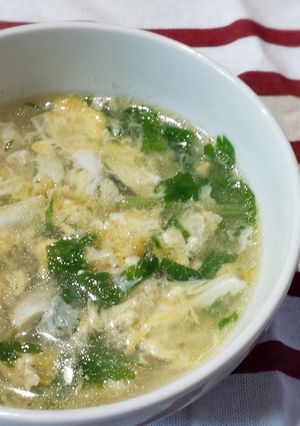 茹で鶏を作った茹で汁でエスニック卵スープ-レシピのメイン写真