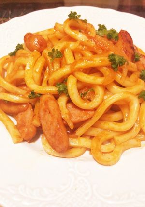 うどんでナポリタン!5分で出来ちゃう!-レシピのメイン写真