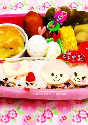 キャラ弁 相合い傘のLOVE弁当-レシピのメイン写真