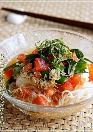 じゃこニラトマトだれのぶっかけそうめん-レシピのメイン写真