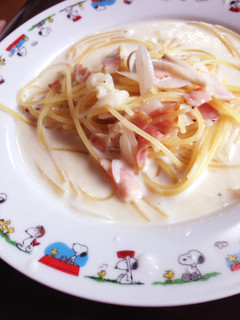 ベーコンときのこのクリームスープパスタ-レシピのメイン写真