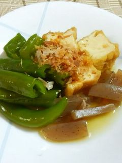 万願寺唐辛子と厚揚げ・蒟蒻の煮物♪-レシピのメイン写真