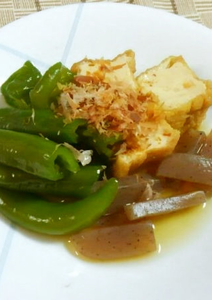 万願寺唐辛子と厚揚げ・蒟蒻の煮物♪-レシピのメイン写真