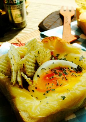 半熟卵＆ポテチ✿紫陽花チーズトースト-レシピのメイン写真