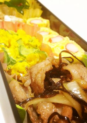 毎日弁当！豚肉の塩昆布炒め弁当-レシピのメイン写真