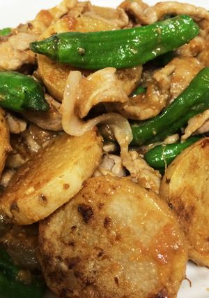 簡単！長芋と豚肉の梅味噌炒め-レシピのメイン写真
