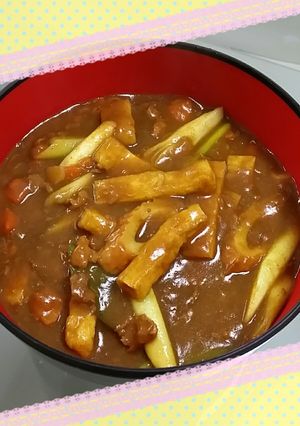 残りカレーでお揚げたっぷりカレーうどん♪-レシピのメイン写真