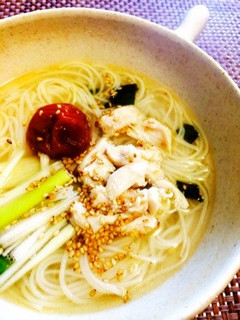 【10分】夜食に♪生姜梅ササミにゅうめん-レシピのメイン写真