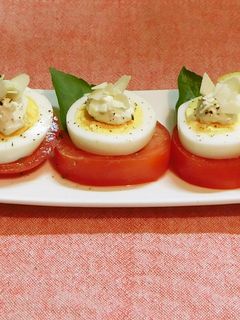 トマトと茹で卵でクリームチーズの前菜-レシピのメイン写真
