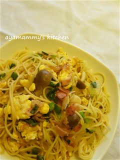 ベーコンと卵とネギの醤油パスタ♪-レシピのメイン写真