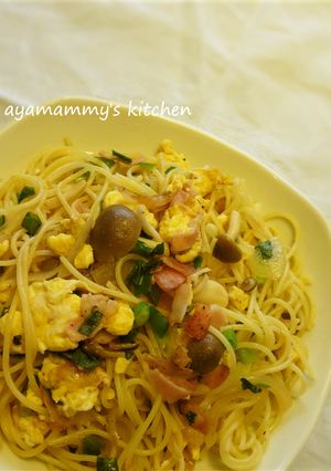 ベーコンと卵とネギの醤油パスタ♪-レシピのメイン写真