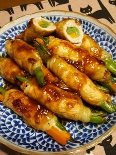 いんげん*人参!豚deクルクル照焼♪-レシピのメイン写真